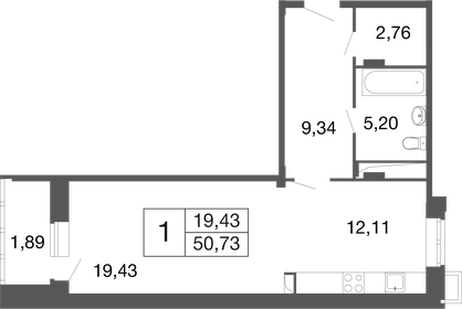 Квартира 50,7 м², студия - изображение 1