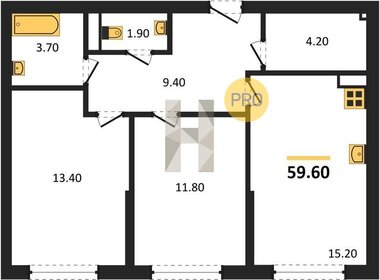 Квартира 59,6 м², 2-комнатная - изображение 1