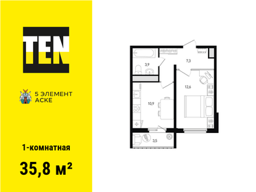 35,8 м², 1-комнатная квартира 4 163 540 ₽ - изображение 3