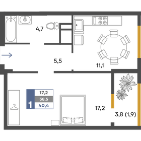 Квартира 40,4 м², 1-комнатная - изображение 1