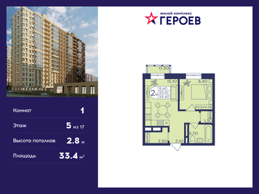 Квартира 33,4 м², 1-комнатная - изображение 1