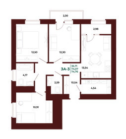 Квартира 77 м², 3-комнатная - изображение 1