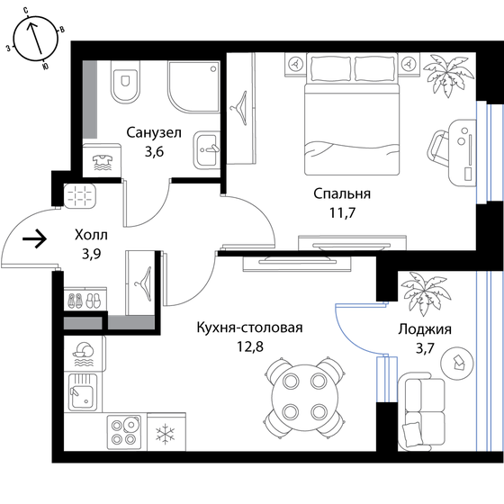 33,9 м², 1-комнатная квартира 6 308 790 ₽ - изображение 47