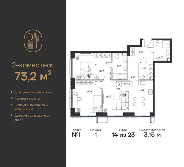 73,2 м², 2-комнатная квартира 35 639 016 ₽ - изображение 30