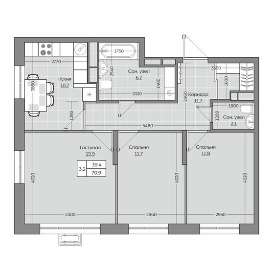 71,3 м², 3-комнатная квартира 14 512 000 ₽ - изображение 44