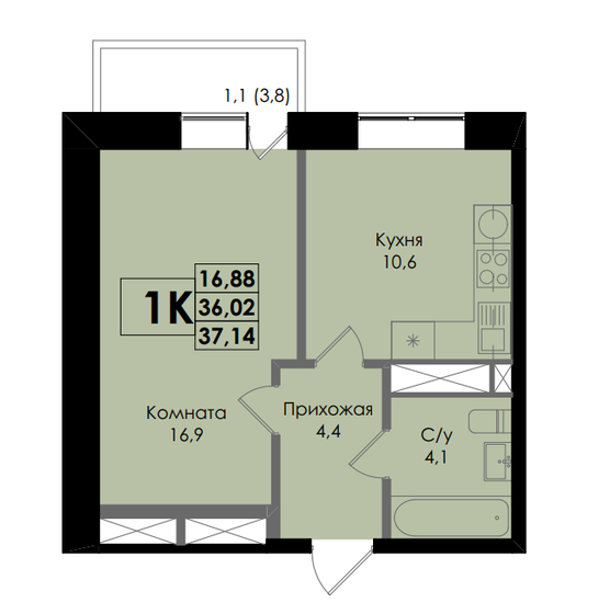38,3 м², 1-комнатная квартира 3 850 000 ₽ - изображение 80