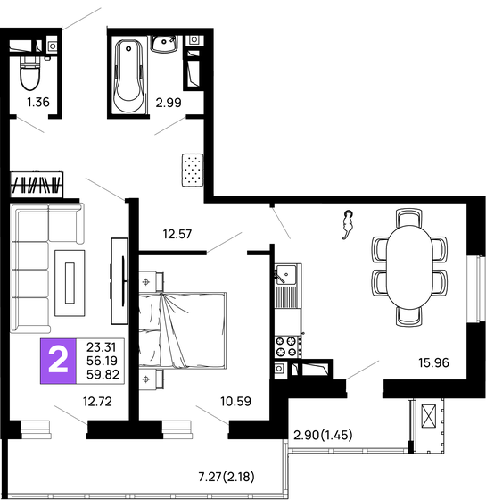 59,8 м², 2-комнатная квартира 10 546 956 ₽ - изображение 75