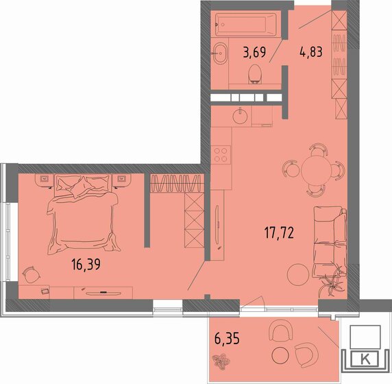 45 м², 1-комнатная квартира 11 583 000 ₽ - изображение 44