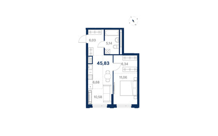 Квартира 45,8 м², 1-комнатная - изображение 1