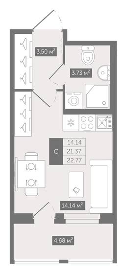 22,8 м², квартира-студия 3 208 521 ₽ - изображение 25