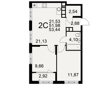 Квартира 53,4 м², 2-комнатная - изображение 1