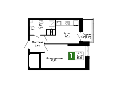 Квартира 33,8 м², 1-комнатная - изображение 1