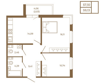 Квартира 59,1 м², 2-комнатная - изображение 1
