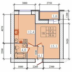 Квартира 38,6 м², 1-комнатная - изображение 2