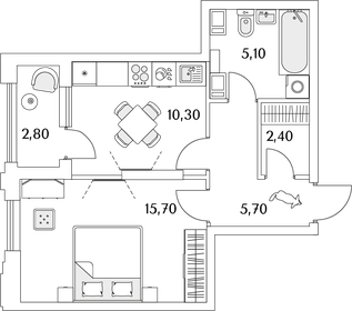 Квартира 41,1 м², 1-комнатная - изображение 1