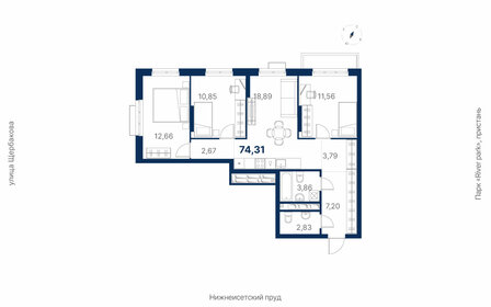 Квартира 74,3 м², 3-комнатная - изображение 1