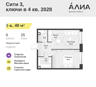 Квартира 40 м², 1-комнатная - изображение 1