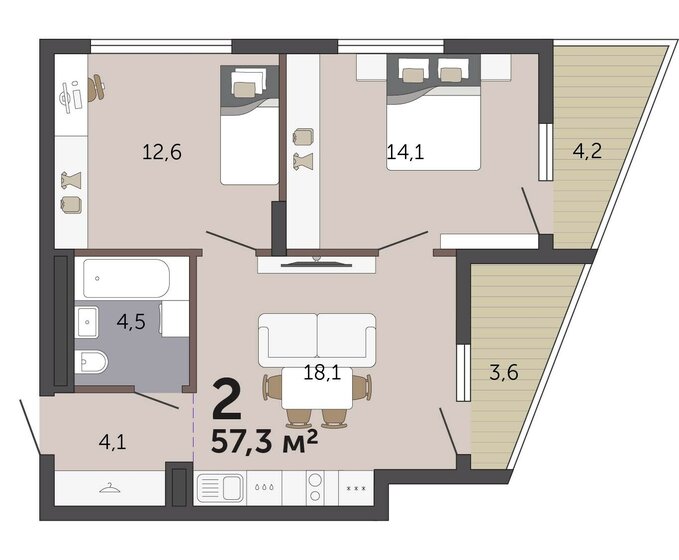 70,2 м², 2-комнатная квартира 12 355 200 ₽ - изображение 16