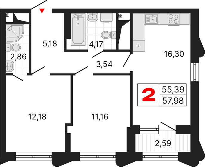 61,6 м², 2-комнатная квартира 14 508 000 ₽ - изображение 9