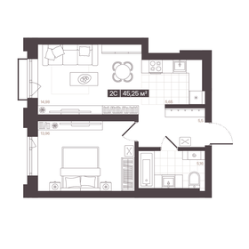 Квартира 45,3 м², 2-комнатная - изображение 1