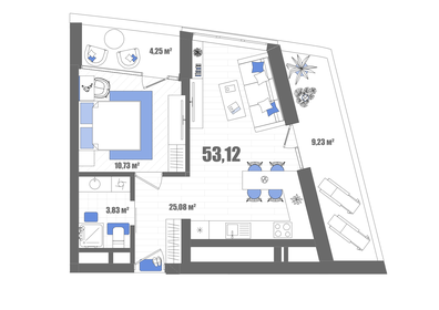 Квартира 53,1 м², 1-комнатные - изображение 1