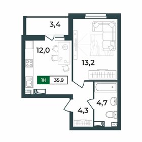 Квартира 35,9 м², 1-комнатная - изображение 1