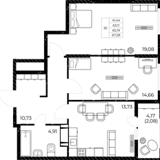 Квартира 67,3 м², 2-комнатная - изображение 3