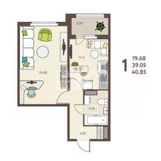 Квартира 40,9 м², 1-комнатная - изображение 1