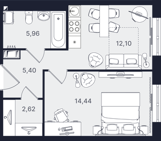 Квартира 40,5 м², 1-комнатные - изображение 1