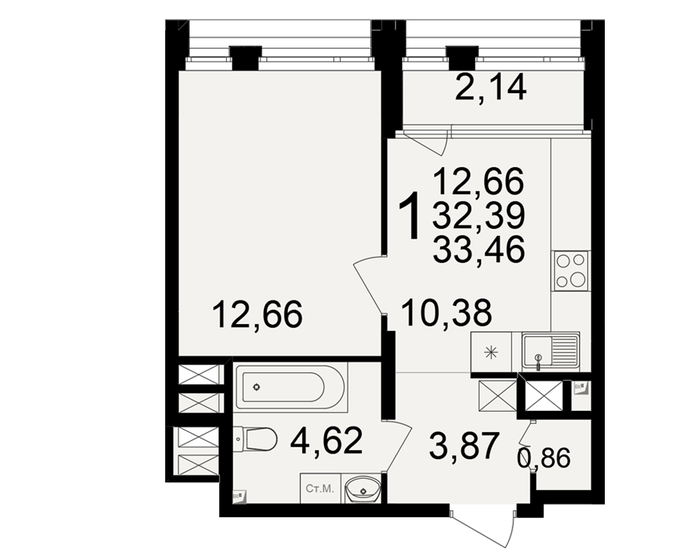 33,5 м², 1-комнатная квартира 5 085 920 ₽ - изображение 1