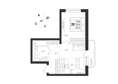 Квартира 36,5 м², 2-комнатная - изображение 1