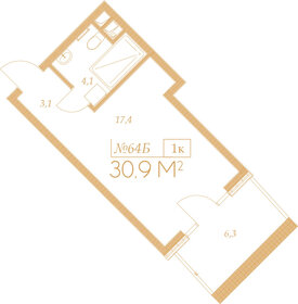 Квартира 30,9 м², 1-комнатные - изображение 1
