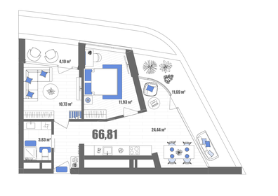 Квартира 66,8 м², 2-комнатные - изображение 1