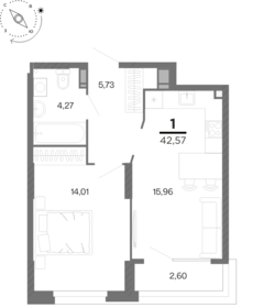 Квартира 41,3 м², 1-комнатная - изображение 1