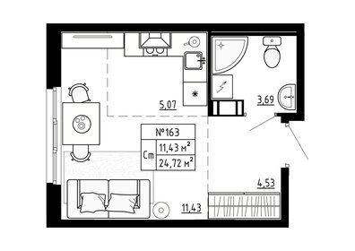 Квартира 24,7 м², студия - изображение 1