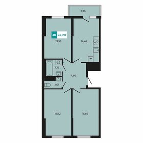 Квартира 74,3 м², 3-комнатная - изображение 1