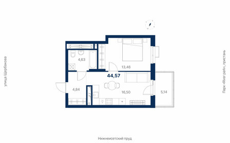Квартира 44,6 м², 1-комнатная - изображение 1