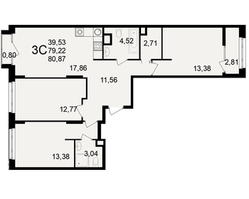 Квартира 80,9 м², 3-комнатная - изображение 1