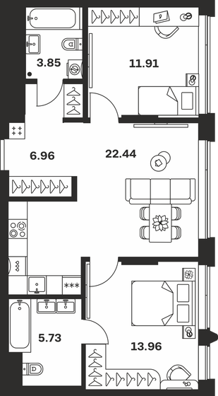 64,9 м², 2-комнатная квартира 13 553 650 ₽ - изображение 33