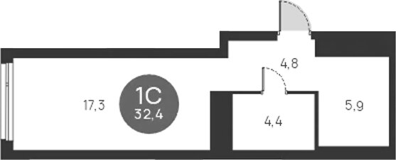 Квартира 32 м², студия - изображение 1