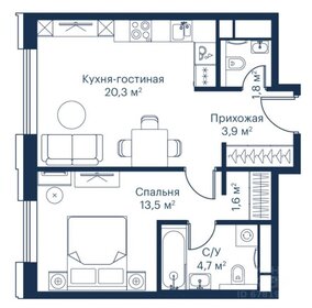 Квартира 45 м², 1-комнатная - изображение 1