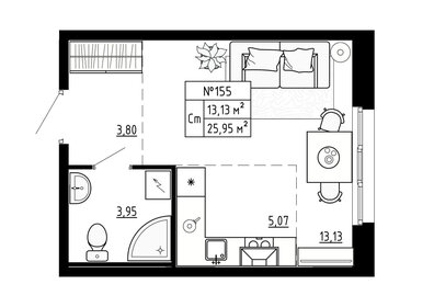 Квартира 26 м², студия - изображение 1