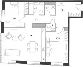 Квартира 79,9 м², 2-комнатные - изображение 1
