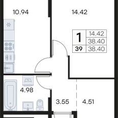 Квартира 38,4 м², 1-комнатная - изображение 3