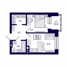 Квартира 35,8 м², 1-комнатная - изображение 2