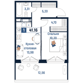 Квартира 41,2 м², 1-комнатная - изображение 1