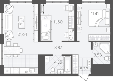 Квартира 61,7 м², 2-комнатная - изображение 1