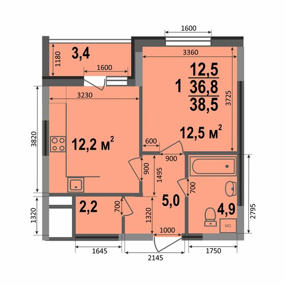 39,3 м², 1-комнатная квартира 4 424 197 ₽ - изображение 20