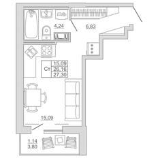 Квартира 27,3 м², студия - изображение 3