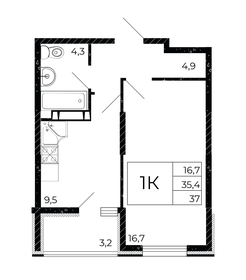 Квартира 37,2 м², 1-комнатная - изображение 1